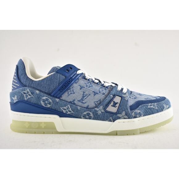 Louis Vuitton Blue Denim Monogram LV Logo Low Top Trainer Sneaker UK 9 US 10 11 - Picture 2 of 13